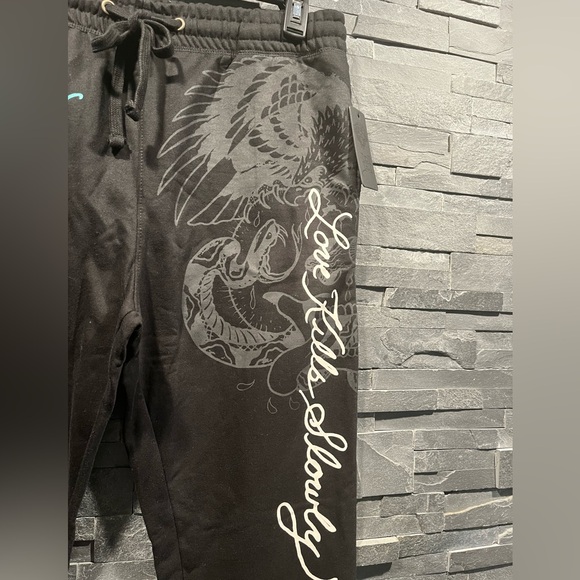 Ed Hardy Crawling Tiger Graphic Cotton Blend Jersey Drawstring Sweatpants Black - Picture 14 of 15